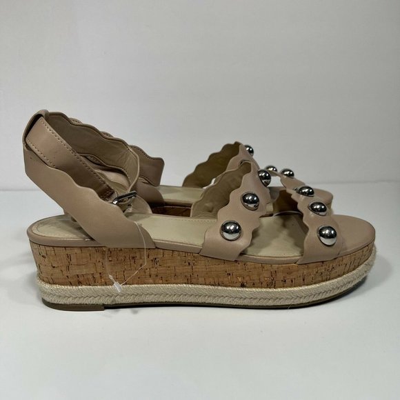 Marc Fisher Studded Multi-Strap Cork Espadrille Wedge Platform Sandals Nude 11 - Picture 3 of 11